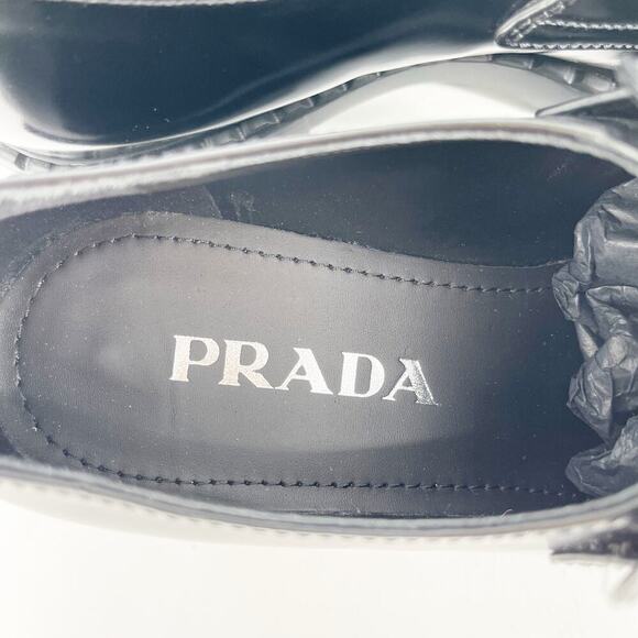 Prada Black Brushed Leather Chocolate Chunky Triangle Logo Loafer size IT 36 - Picture 10 of 15